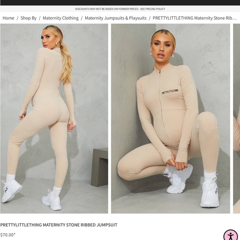 PRETTYLITTLETHING Stone Ribbed Jumpsuit - Picture 2 of 2